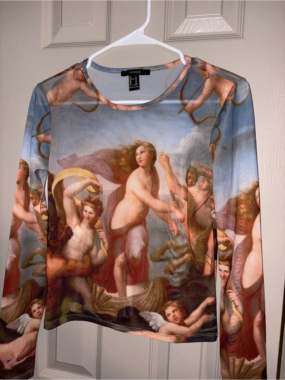 Forever 21 Blue and Peach Sheer Mesh Top